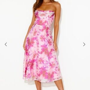Hello Molly strapless midi dress pink floral